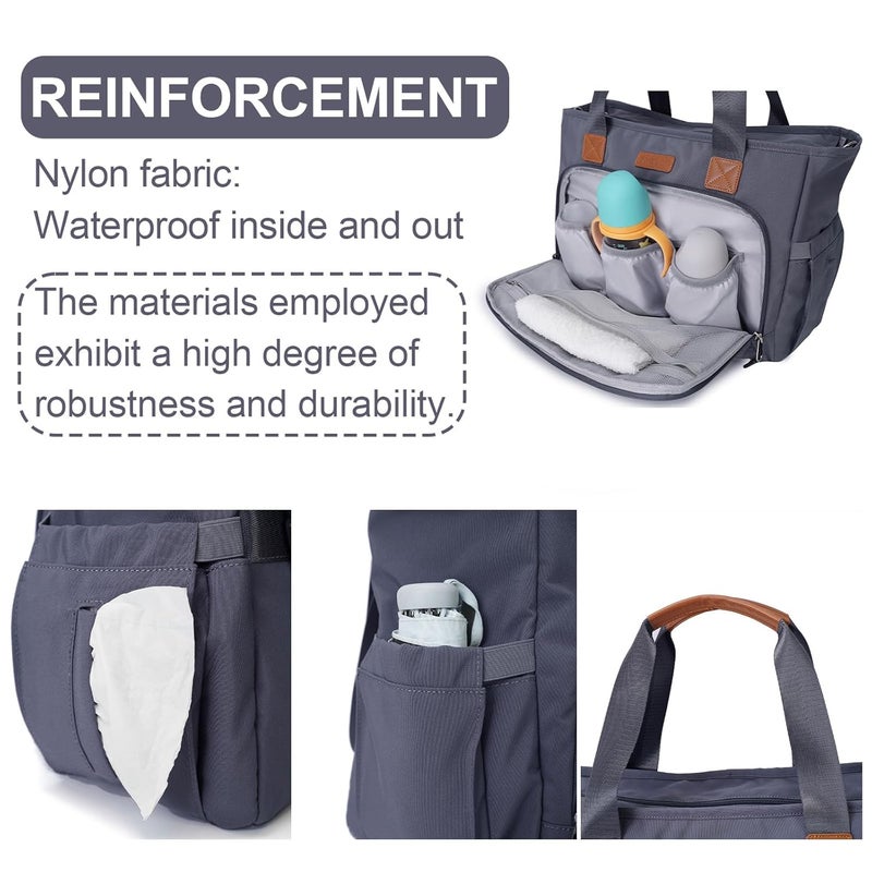 FHELAD Diaper Bag Tote, with 16 Inch Laptop Compartment and 3 cooler Pocket Ideal for Boy (Dark Gray) - Image 3